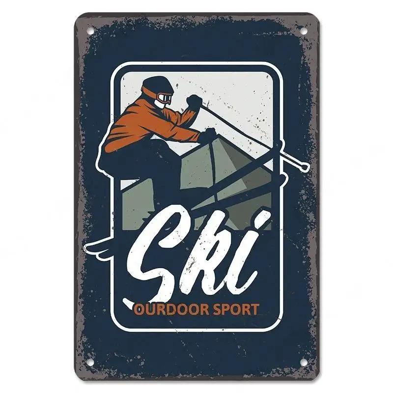 Alpine Skiing Posters Metal Tin Signs Plate Decor Retro Mountain Extreme Sports Snowboards Ski Home Wall Decor Room Decoration