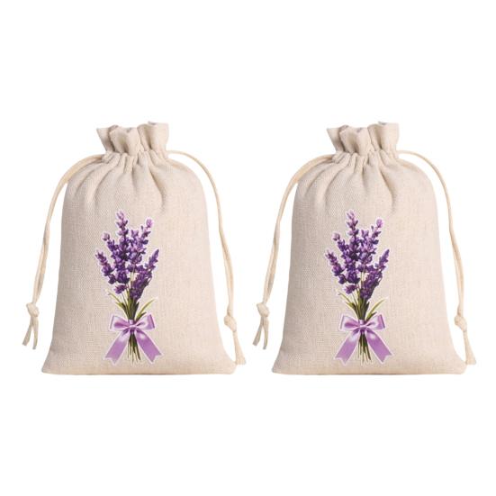 Natural Lavender Pouches 2PCS Drawstring Bags,with Floral Print, Breathable Polyester Cotton Space-saving Travel Bags Pouches, Portable Storage 2pcs C