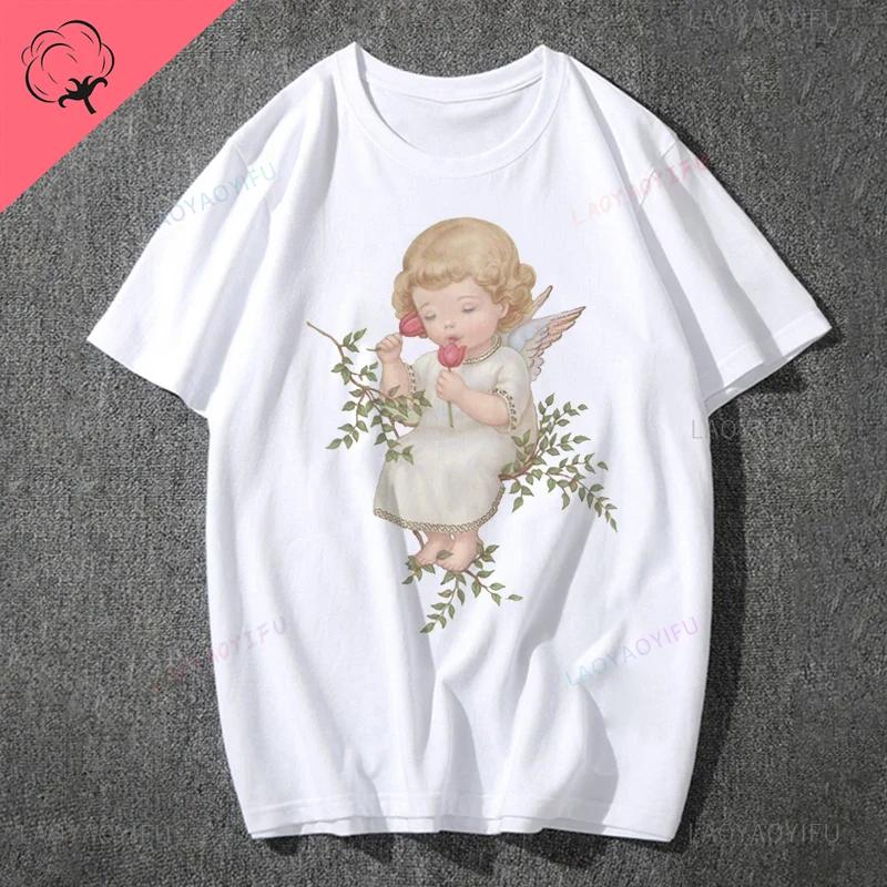 Fashion Fiorucci Baby Angel Graphic Tshirt Summer Classic Aesthetic T Shirt Unisex Unisex Kawaii Clothes Creative Couple Short Sleev Unisex