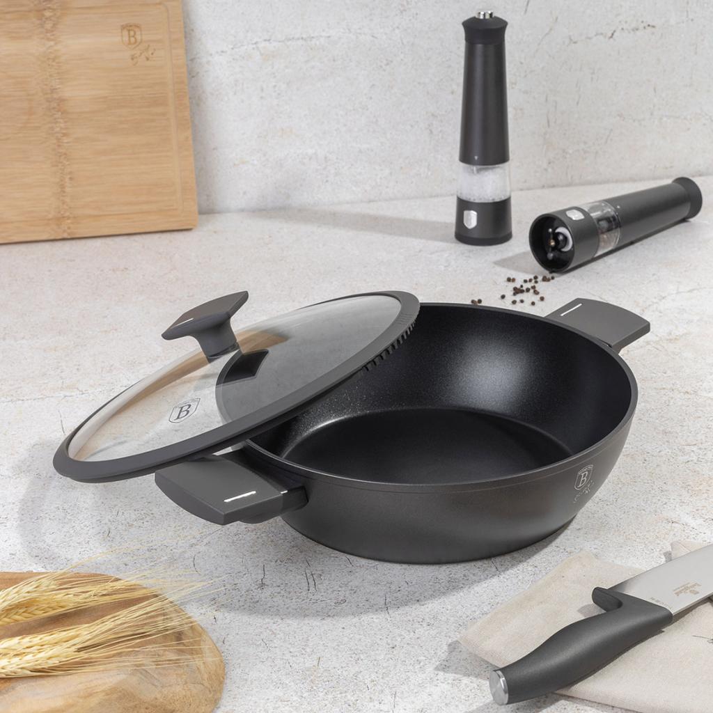 FLAT TITANIUM POT WITH LID 30cm BERLINGER HAUS BH-8129 ANTHRACITE