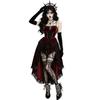 Costum Vampir Gotic de Halloween Centură din Catifea Vișinie și Fustă Lungă Cos Costum Regină Întunecată