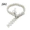Faux Pearl Curtain Holdbacks Deer Head Tieback, Beaded Stretch Holder, Adjustable Holdback for Bedroom Living Room Window Door Drapes Tiebacks