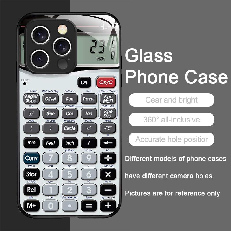 Funny Digital Calculator Pattern Tempered Glass Phone Case for IPhone 17 16 Pro Max 15 14 13 12 Mini 11 X XS MAX 7 8 Plus Cover