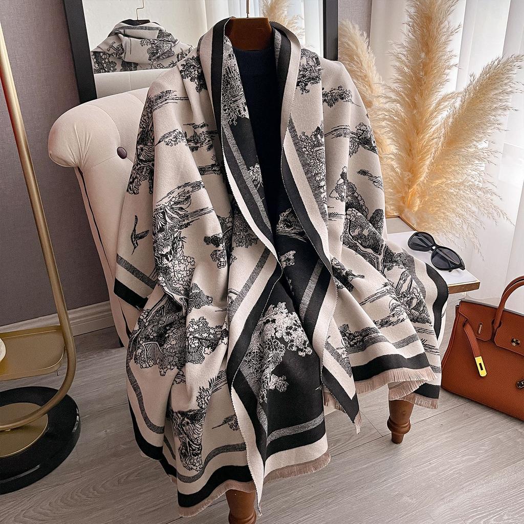 Fashion Warm Scarf Women'S Winter High Sense Classic Color Temperament Big Shawl Scarf Light Luxury Autumn And Winter