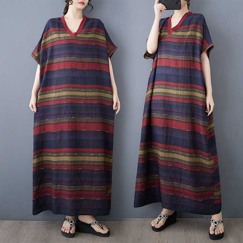 

Summer Cotton and Linen Printed Loose and Simple Long Skirt for Women One size