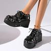 Large Size Punk Rock Chick Sweet Cool Thick Heel Leather Shoes Women's New 2026 Platform Retro Single Shoes Rubber Sole
