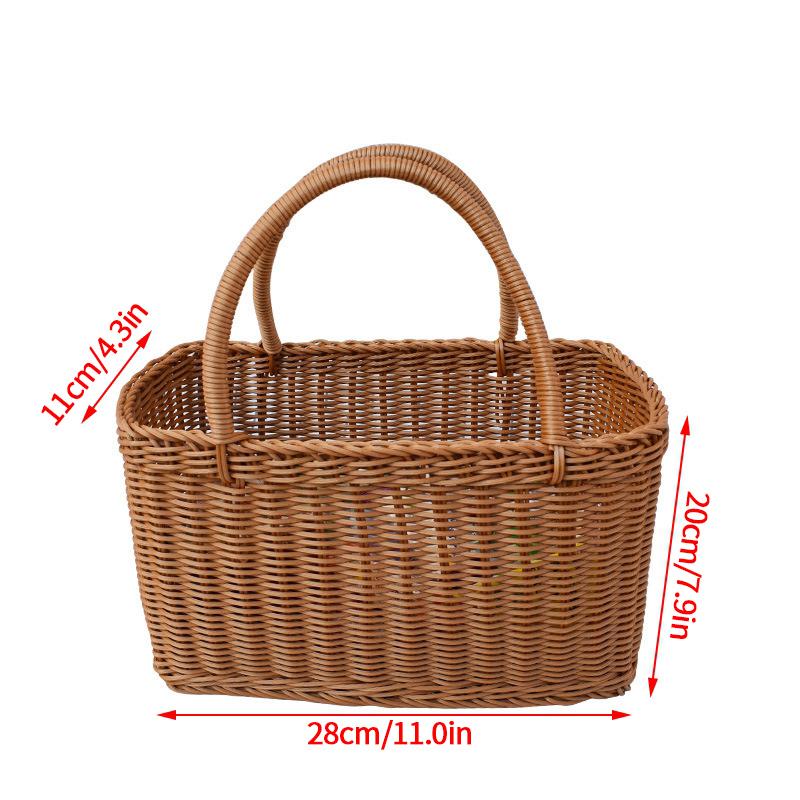 Handwoven Storage Basket Outdoor Picnic Baskets Rattan Kitchen Fruit Vegetable Bread Shopping Basket Bath Organizer with Handle