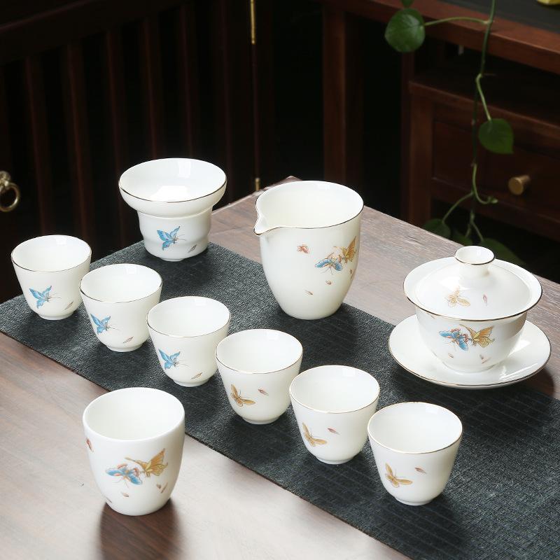 Ceramic suet jade porcelain kung fu tea set with gifts for home use