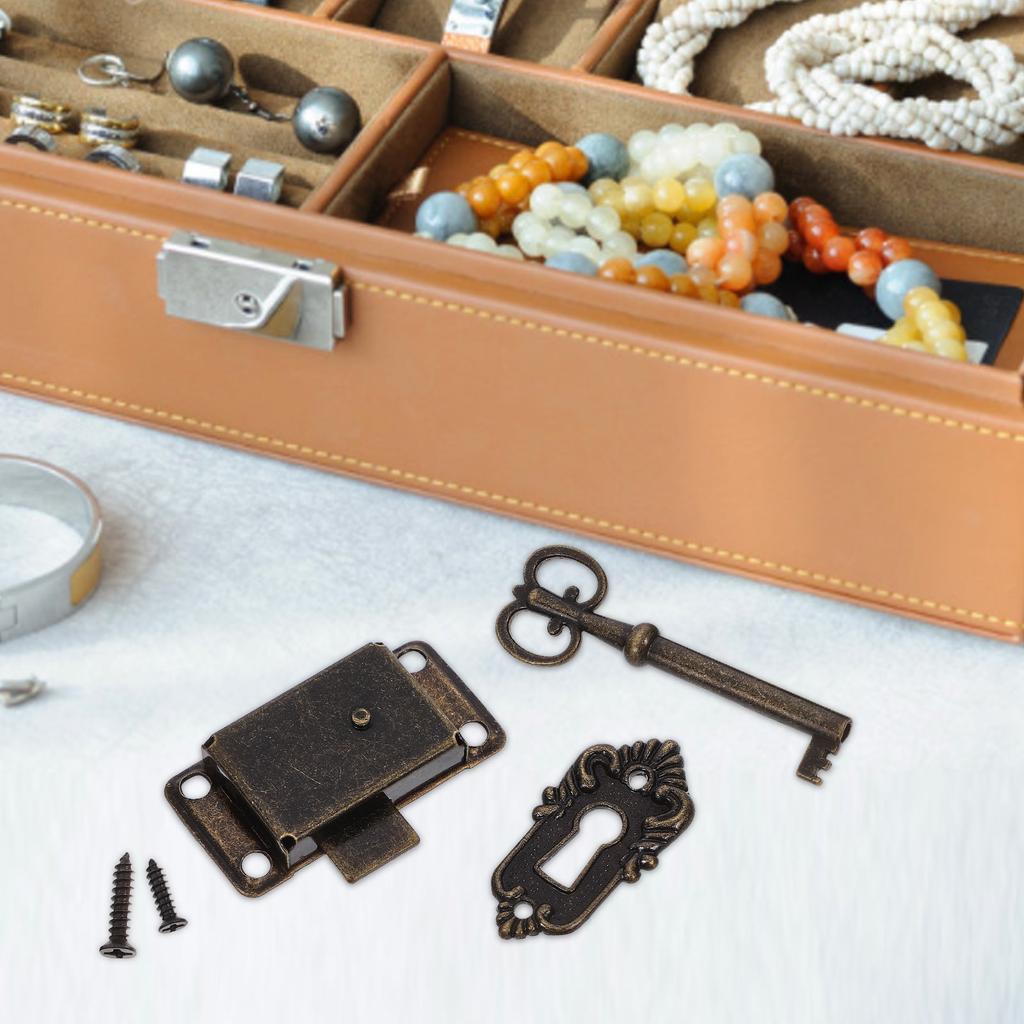 1Set Vintage Lock Set Cabinet Drawer Lock with Key for Jewelry Box Cupboard Cabinet Desk Furniture Zinc Alloy Iron