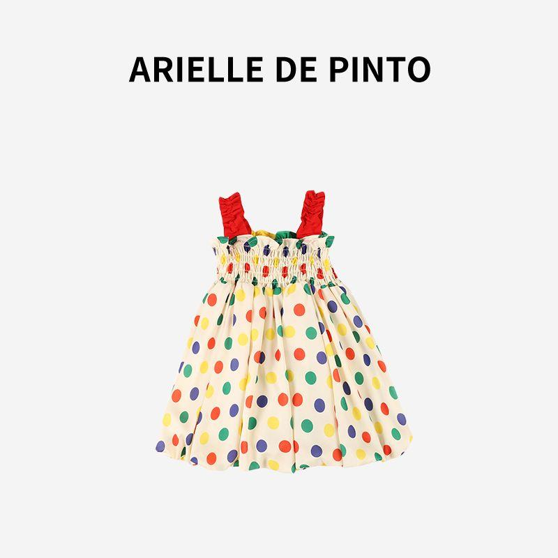 French Arielle De Pinto Girls  Colorfulful Patchwork Polka Dot Suspender Skirt Summer Fashion Sweet Dress Colored Dots 80