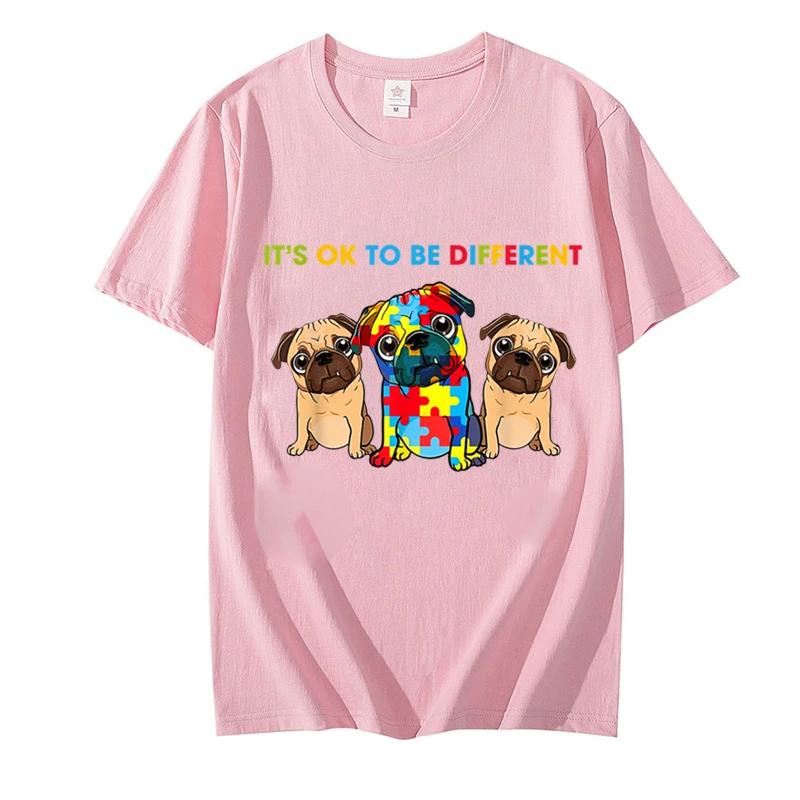 Cute Pug Dogs Its Ok To Be Different Autism Awareness Unisex T Shirt Summer Tee Shirt Streetwear Hip Hop for Kids Female Tops
