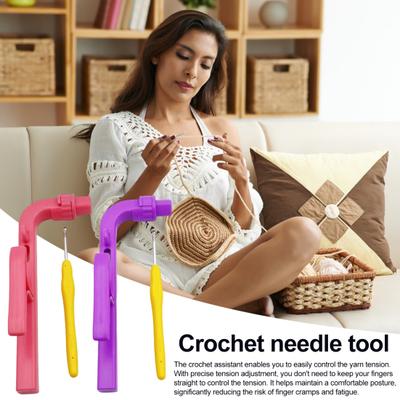Crochet Helper Hand Pain Relief Ergonomic Handle Adjustable Beginners Yarn Guide Tools with Tension Regulator Crocheting Lovers Gift