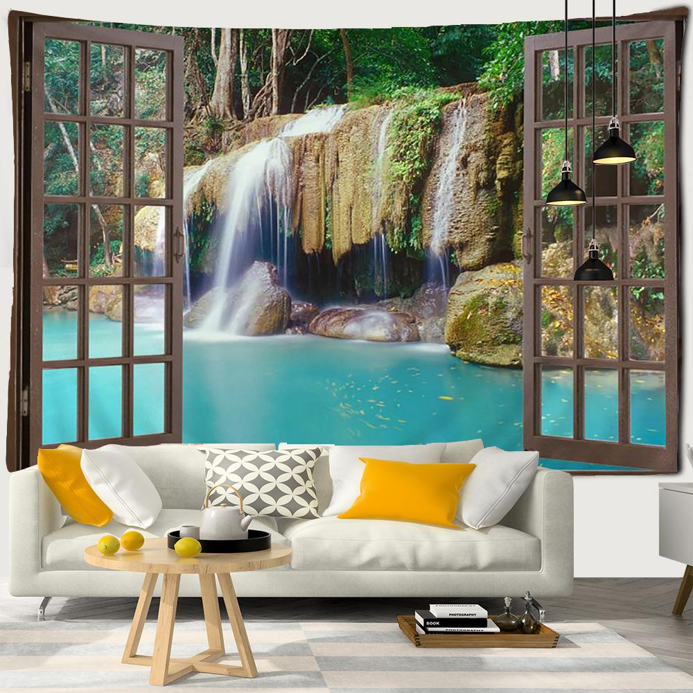 3D Window Scenery Decoration Tapestry Hippie Wall Bohemian Style Decoration Tapestry Bedroom Dormitory Wall Tapestries