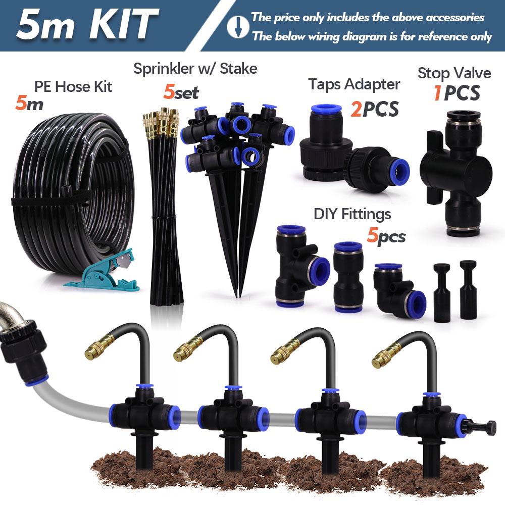 

3/8 Garden Misting Irrigation System Free-bend Adjustable Sprayer Nozzle with Stake 9/12mm PE Hose for Outdoor Cooling Watering