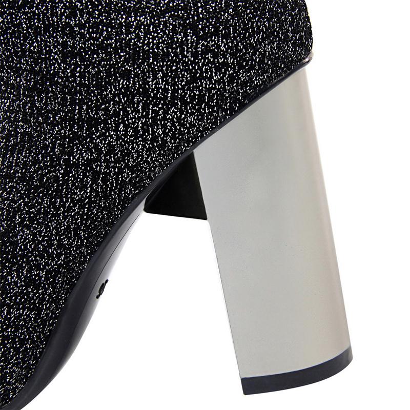 Shoes Women Elastic Sock Boots Metal Block Heel Women Boots Sexy High-heel Boots 2025 New Women Ankle Boots Plus Size 43