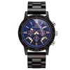 Men Natural Walnut Wood Watch Multifunctional Chronograph Quartz Wristwatch Roman Numeral Dial Sport Wooden Band Watch