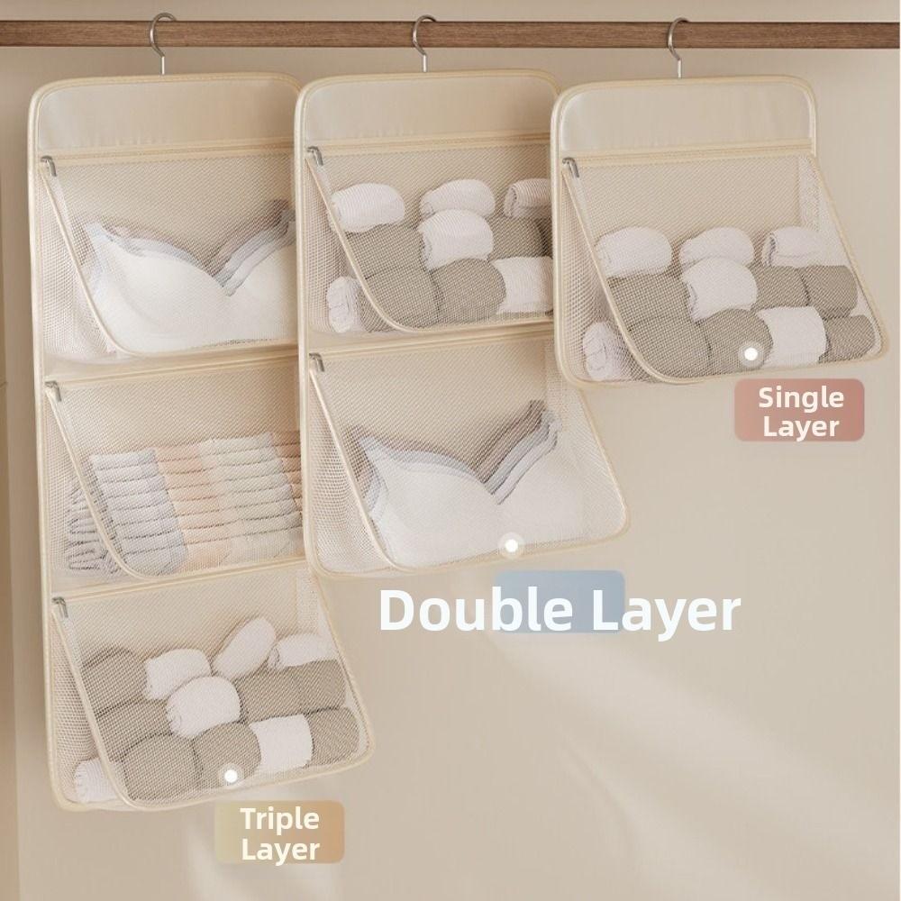 Zipper Closure Underwear Hanging Bag Multi Layer Hanging Organizer Bag Wardrobe Organization