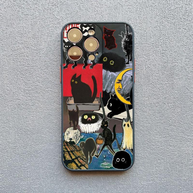 Kreative freche schwarze Katze Illustration Collage Handyhülle für iPhone 13 12 Mini 11 Pro Max 15 16 14 Pro Max Plus XR X XS Hüllen