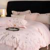 Class A Winter Girl Heart Thickened Milk Fleece 4Pcs Set Butterfly Embroidery Warm Coral Fleece Bed Sheet Quilt Cover Bedding