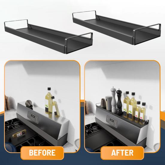 Extendable Spice Rack for Stove Magnetic Carbon Steel Spice Organizer Adjustable Length Tool-Free Installation Stove Top Shelf for Kitchen Countertop