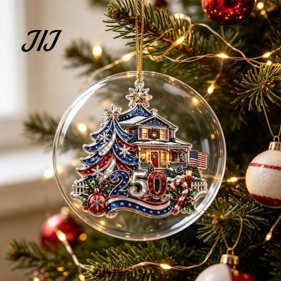 Office Christmas Holiday Decor 250th Anniversary Acrylic Hanging Ornament, Double Side Printed Festive Indoor Outdoor Seasonal Ornament for