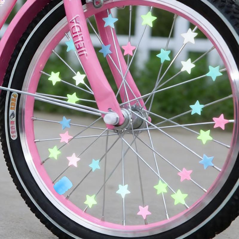 38pcs Glow-in-the-Dark Spoke Beads & Valve Caps, Glowable Star Wheel Nipples for Night Riding, Bike Wheel Decoration
