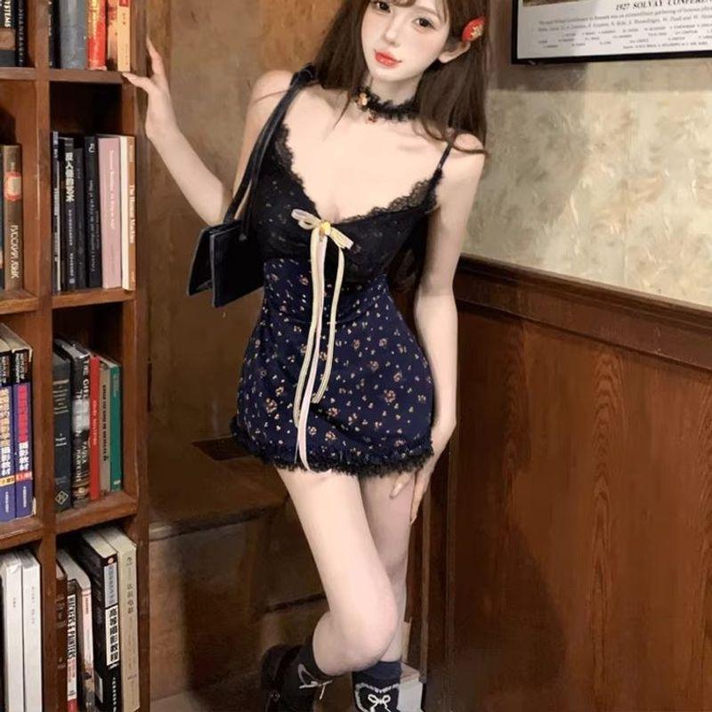 Syj/Shuyijia Slightly Oversized Girls Pure Desire Style Sexy Sexy Sling Dress Women's Lace Stitching Hip Skirt