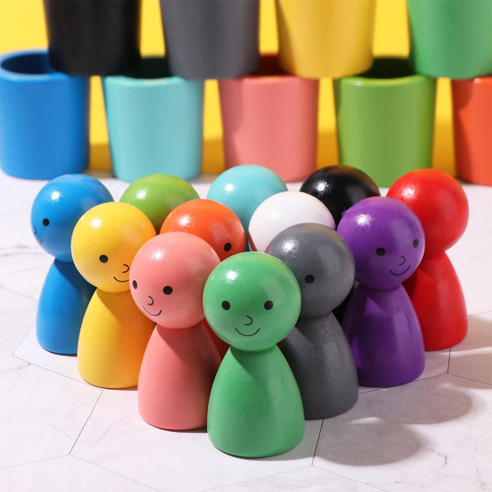 Wooden Color Sorting Games Montessori Count Puzzle Game Toy Children Color Sorting Cup  Family