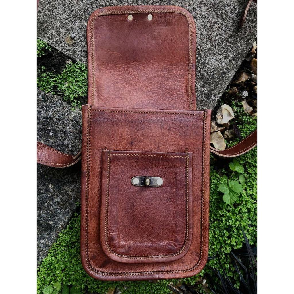 Small Leather Shoulder Bag for Travel, Brown Leather Bag, EDC, Dog Walking Bag, Bag for Meds, Leather Phone Bag, 8x6 Cool Leather Messenger