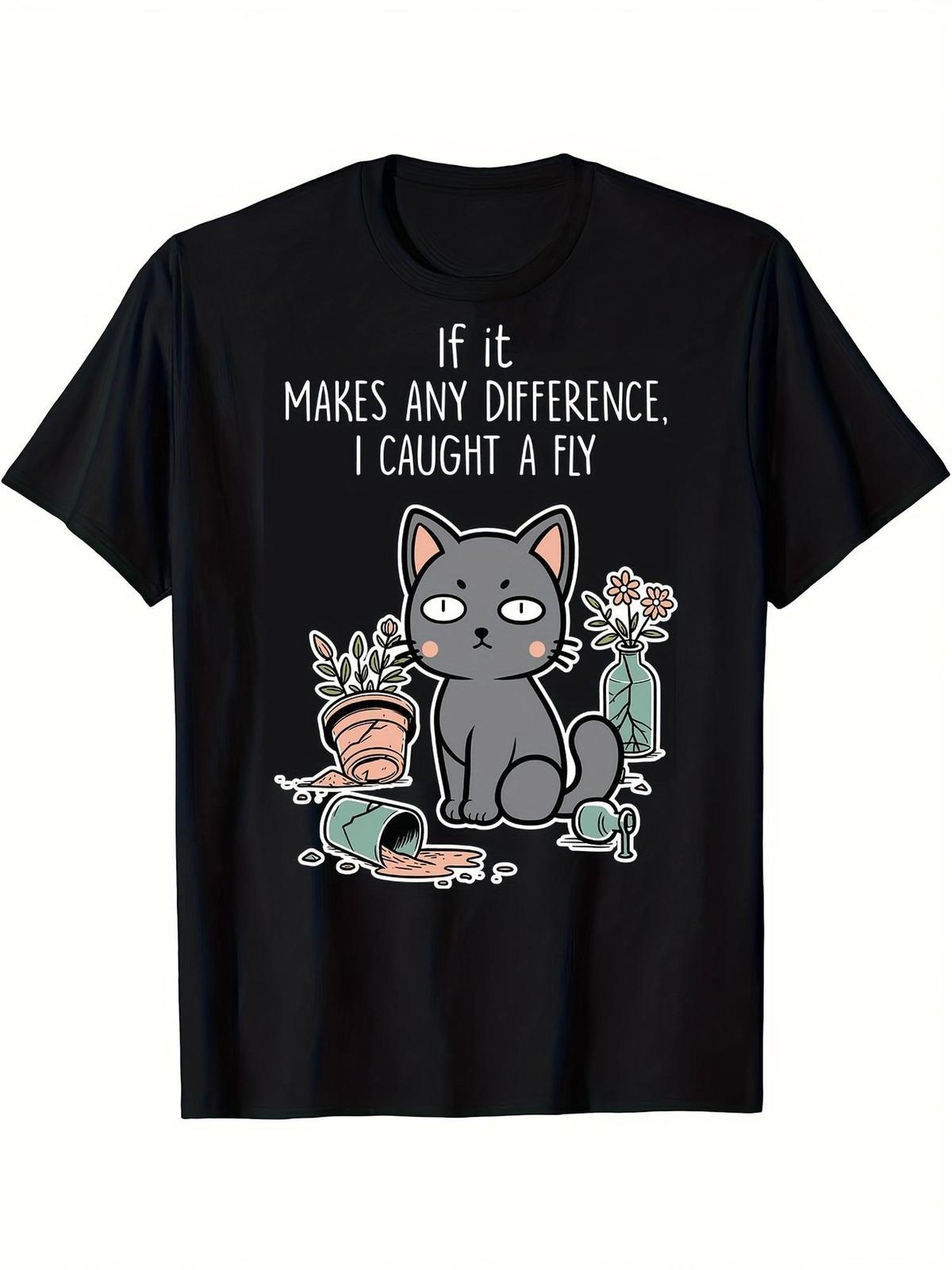 Men s Funny Cat Graphic T-Shirt -  If It Makes Any Difference, I Caught a F S разноцветный