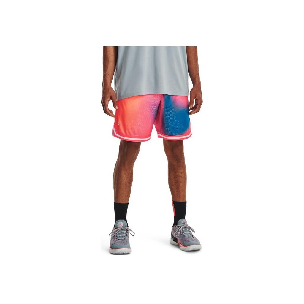 Under Armour Tie-Dye Print Mesh Basketball Shorts Men Bottoms Pink 1377305-683