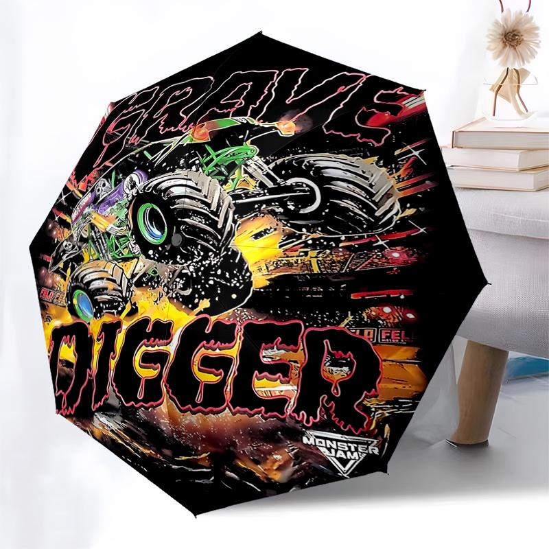 Monster Truck Themed Travel Umbrella 8 Ribs Automatic Opening and Closing, Portable Folding Design, Compact and Stylish Umbrella Suitable fo