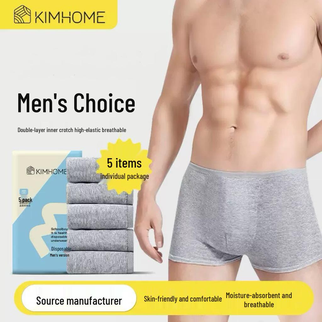 Graue Reise-Boxershorts für Herren - Einweg, einzeln verpackt, Baumwolle, Große Größe