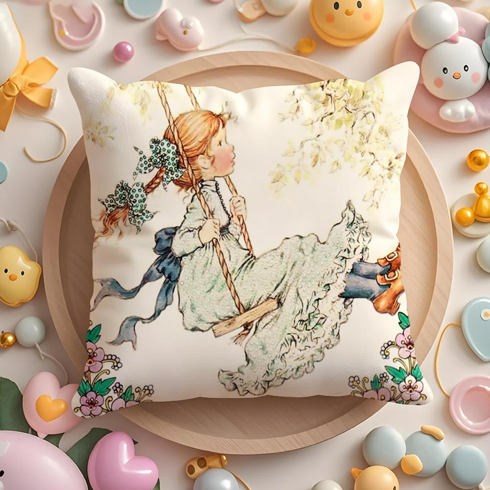 Art Sarah Kay Swing Girl Cushion Cover Short Plush Double-Sided Printing Home Machine Washable In Warm Winter Pillow Case