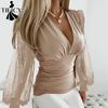 Women's Fashion Casual Spring Fall Solid Color Print Pullovers & Long Sleeves V-Neck Blouses & Shirts