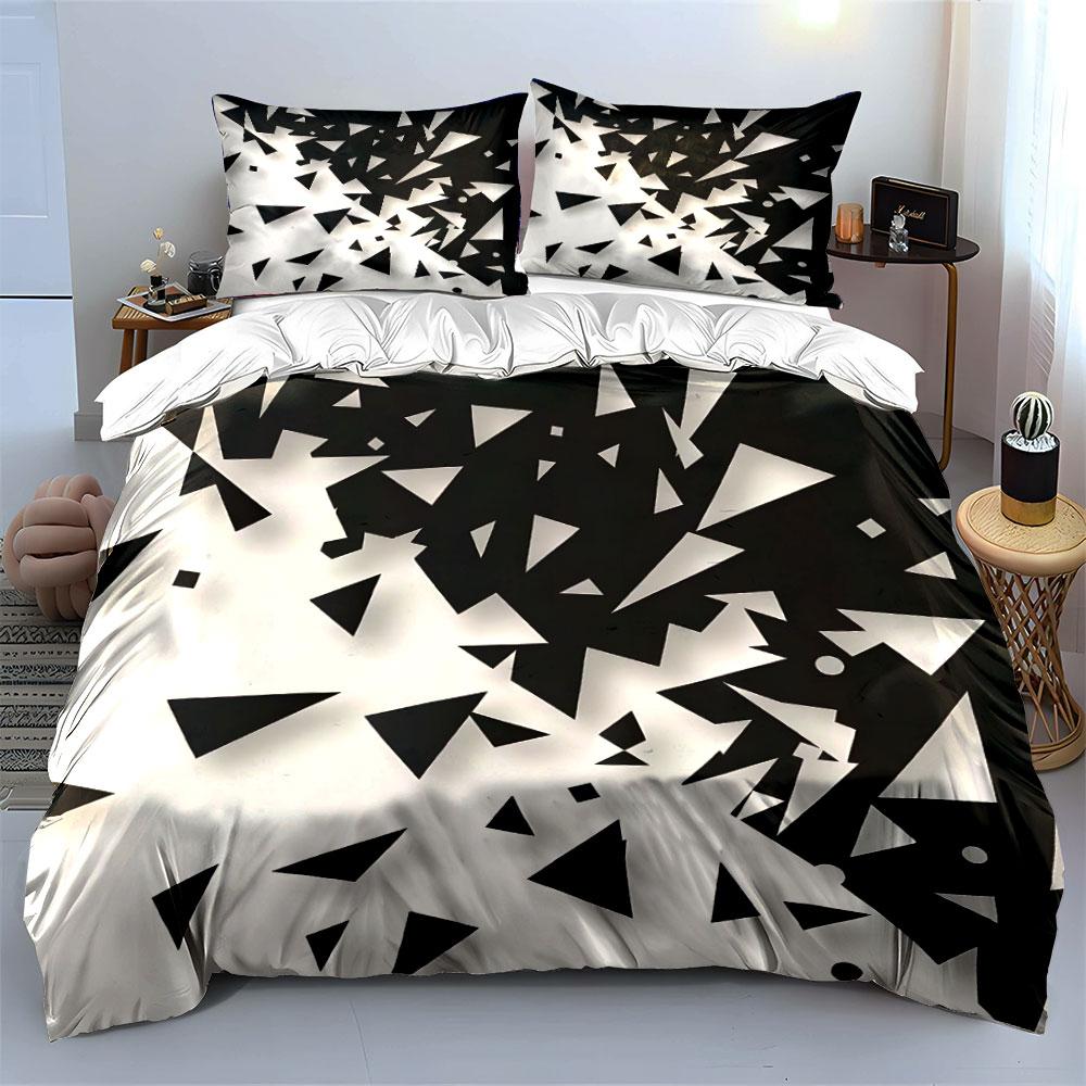 Black And White Geometric Fragments Bedding Set For Kids Luxury Gift 3Pcs Digital Print Comforter Set Soft Comfortable