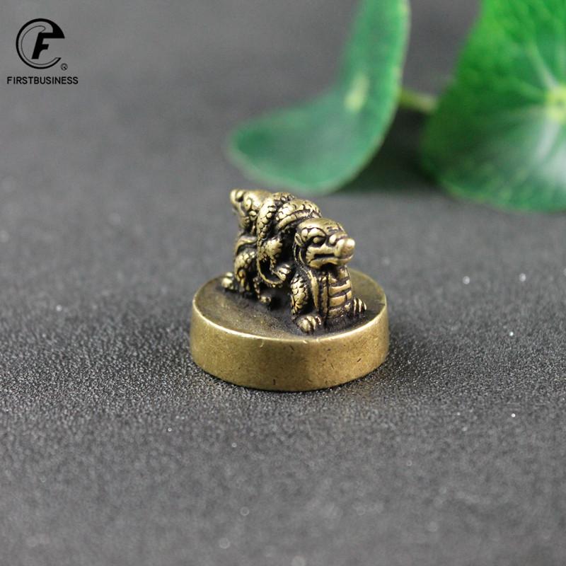 Solid Pure Brass Double Dragon Seal Statue Chinese FengShui Lucky Home Decorations Ornaments Lovable Animal Figurines Desk Decor
