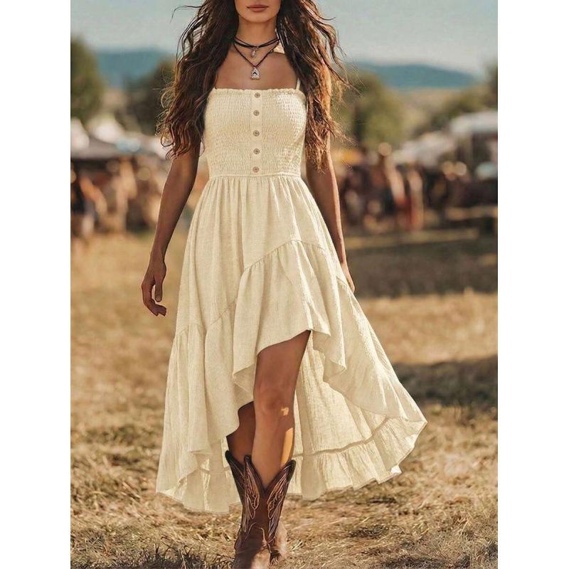 Europe, America 2026 summer new bohemian leisure vacation cable waist medium length dress S