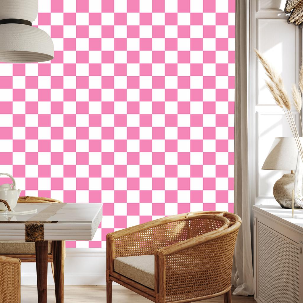 Powder Pink Checkerboard Wallpaper for Living Room and Bedroom 50x1000