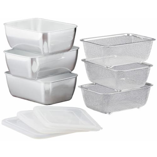Shimomura Kihan Storage Container, Square Tray, and Colander Set (3-Piece Set) [Made In Japan] Dishwasher Safe, Convenient for Food Preparation, Space