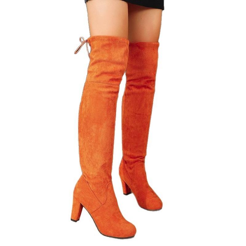 Foreign Trade Large Size Long Tube Over the Knee Suede Back Lace-up Thin Boots 2025 Autumn and Winter New High-heeled Round-head Fashion Women's Boots
