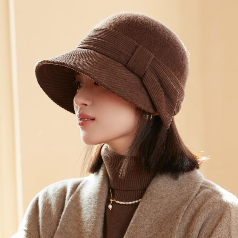 Autumn and Winter Warm Woolen Bucket Hat Female Splicing Retro Bucket Hat Windproof Basin Hat Fit for Outdoor, Casual & Formal Events