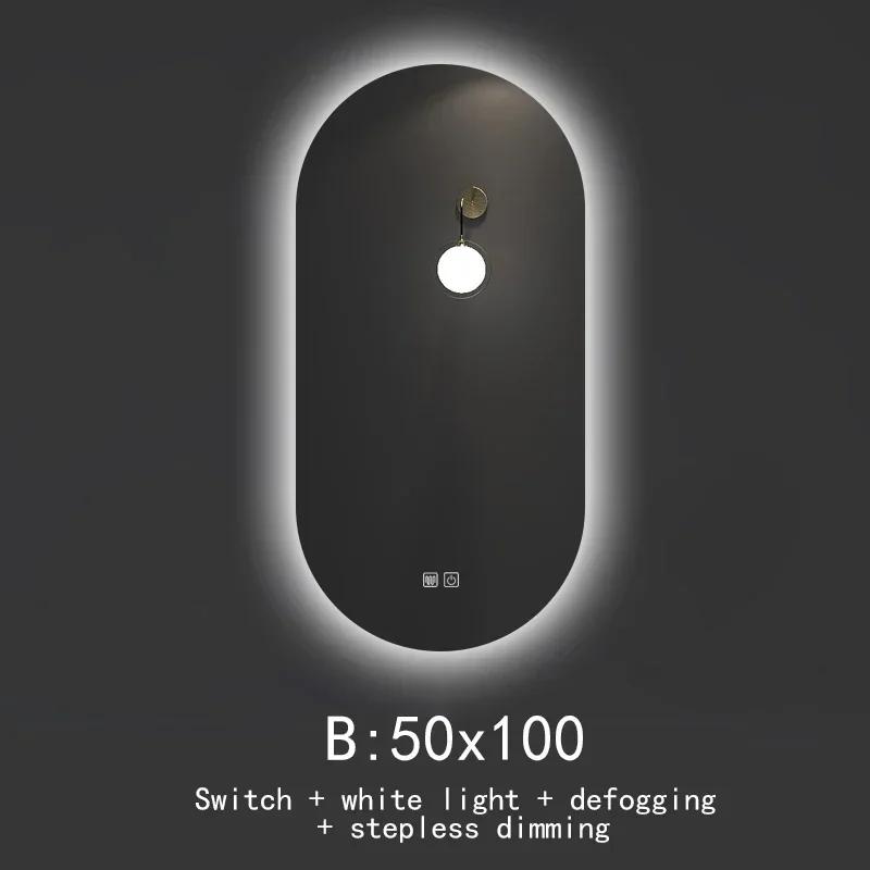 Smart Touch Screen Anti-fog Wall Hanging Bathroom White Light Led Lamp Mirror Oval Frameless Explosion-proof Bathroom Mirror