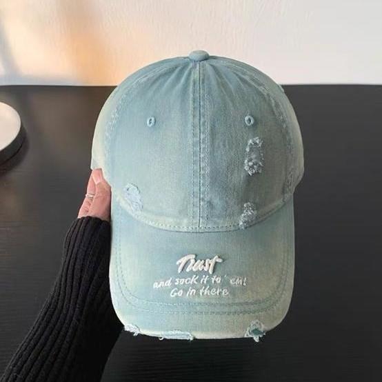 Street Dance Cap With Embroidered Lettering And Sun Shield For Summer Casual Wear LightBlue