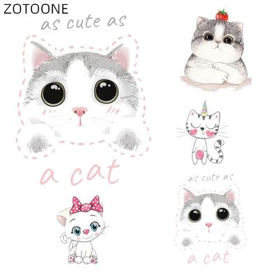 Cute White Cat Patches Iron On Stickers For Clothing Heat Transfers Diy Cartoon Animal Patch For Kids Vinyl Appliques D
