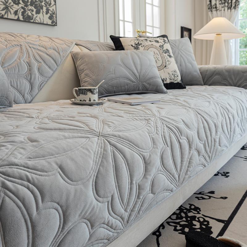 Cojín de sofá de otoño e invierno, cojines de asiento antideslizantes de alta gama, funda de sofá de vellón grueso, funda de tela