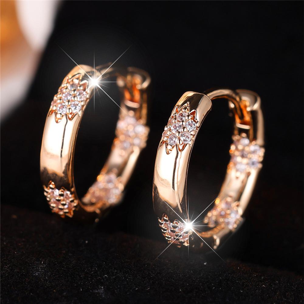 Crystal White Zircon Stone Hoop Earrings For Women  Female Gold Color Wedding Jewelry