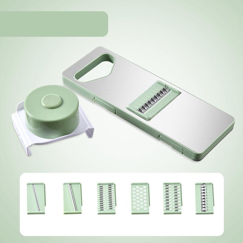 

LMETJMA овощерезка-мандолина измельчитель с 6 сменными лезвиями измельчитель для лука, картофеля, моркови JT106 зелёный