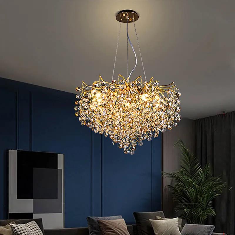 Minimalist LED Ceiling Chandelier Luxury Interior Decor Crystal Pendant Lamp for Living Dining Room Gold Silver Lighting Fixture
