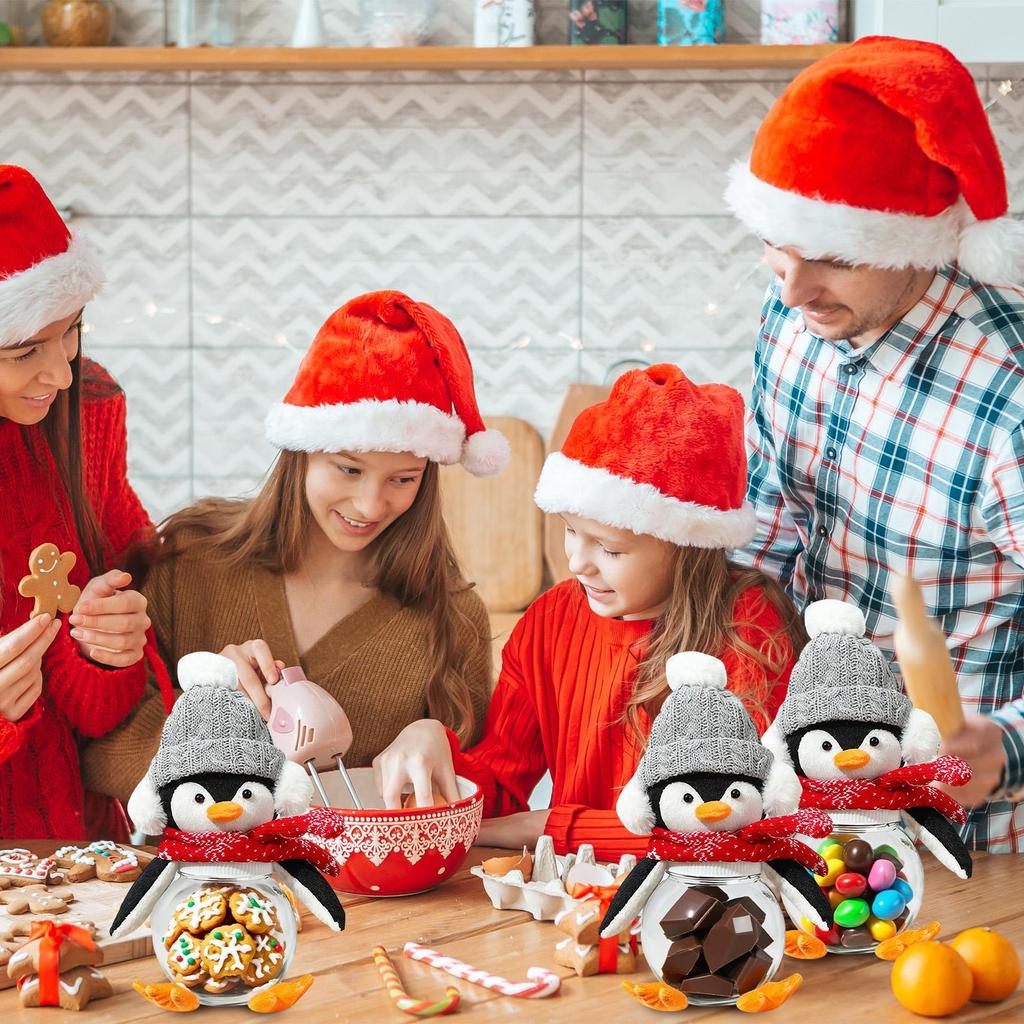 Cute Christmas Penguin Candy Jar Penguin Biscuits Can With Detachable Hat And Scarf Christmas Holiday Snacks Container